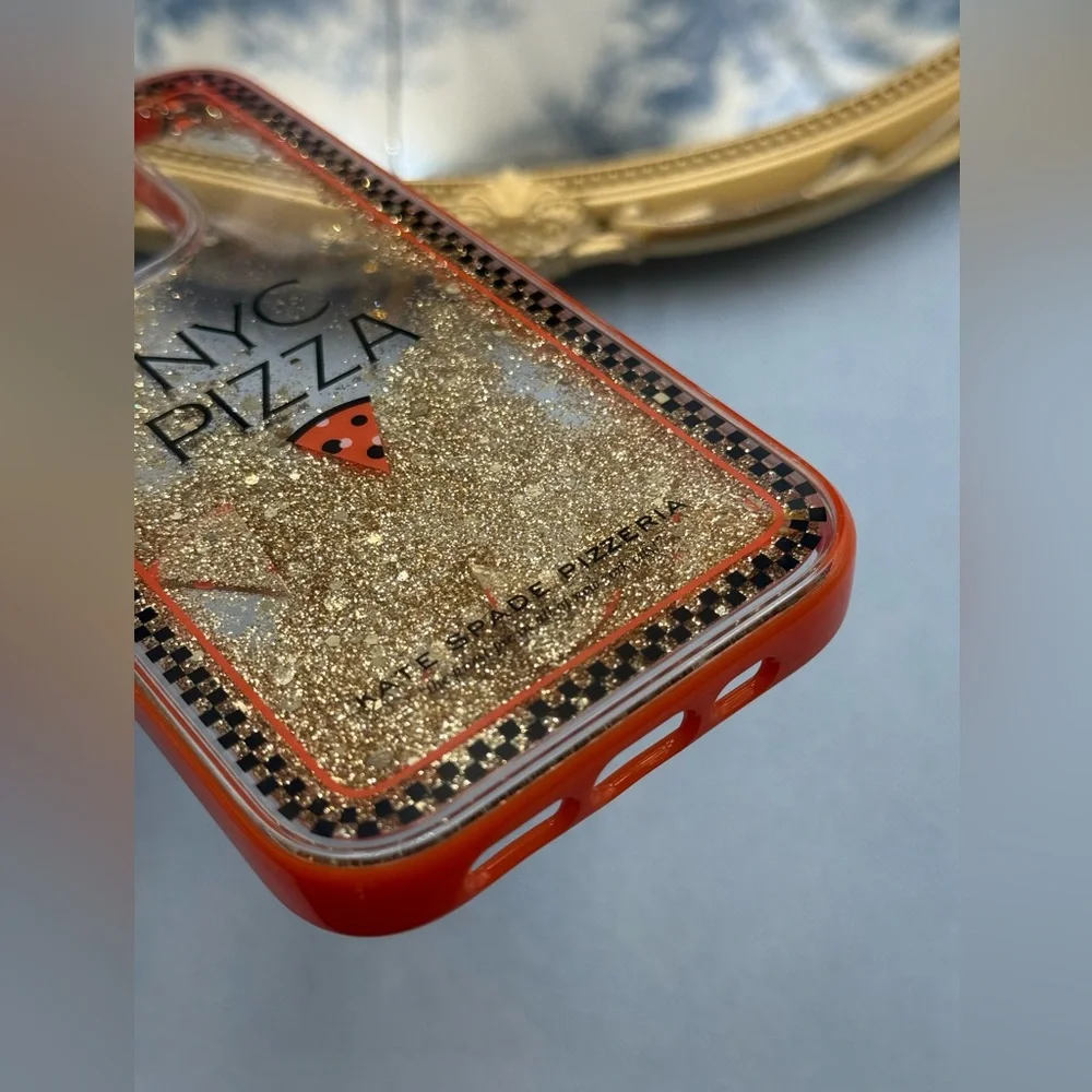 🆕 KATE SPADE NEW YORK 🧿 NWOT Pizza Box iPhone 14 Pro Case, Orange Glitter